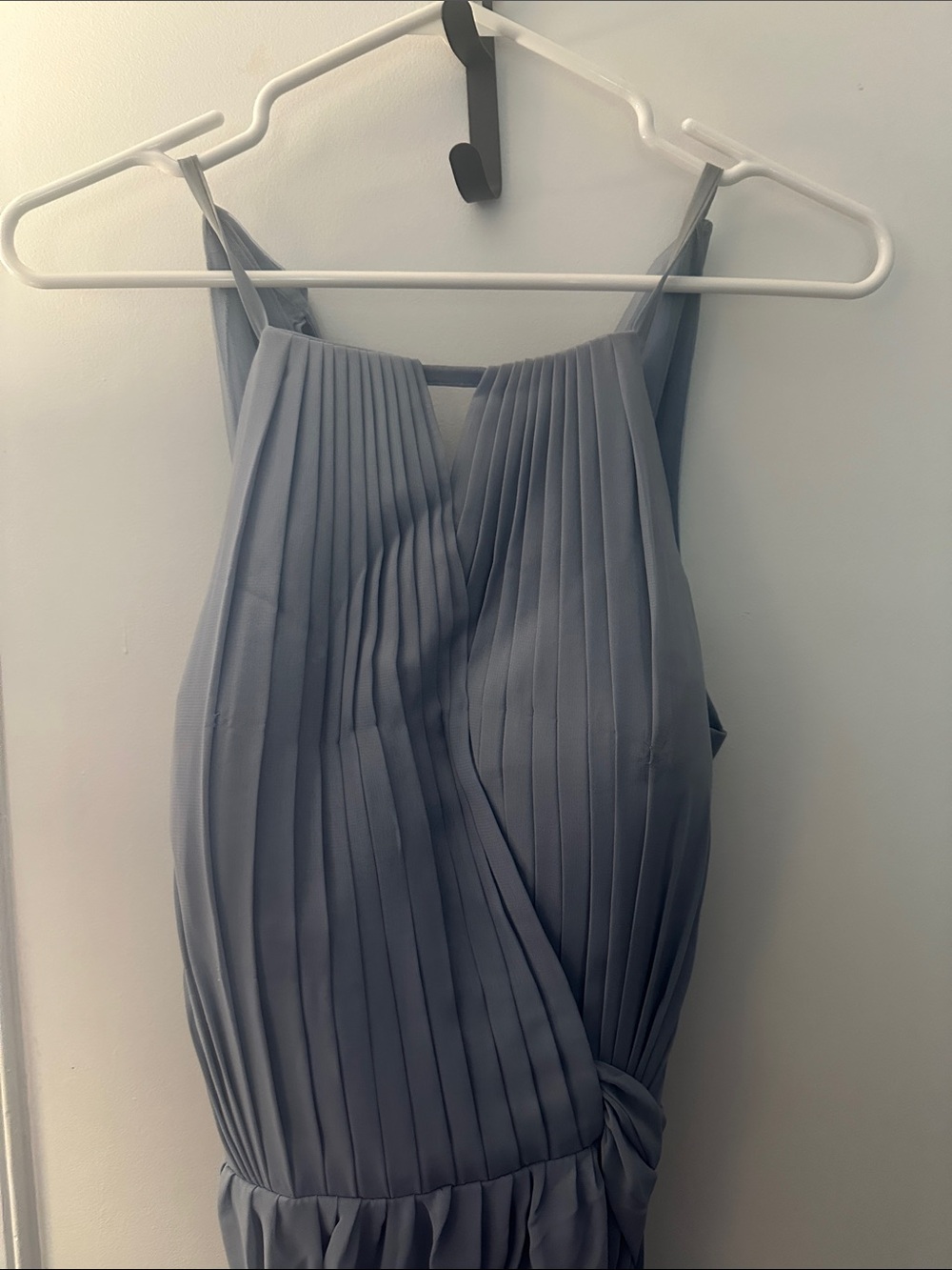 Pleated Spaghetti-Strap Maxi Dress in Dusty Blue